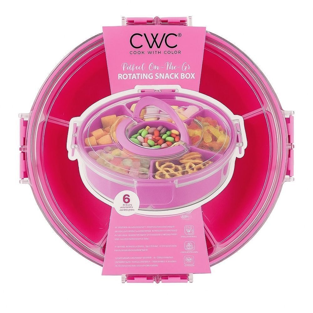NEW- CWC -Cook With Color- On-The-Go Rotating Snack Box 6 Compartments-Hot Pink